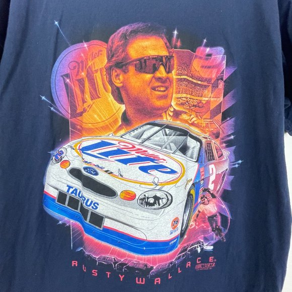 Chase Authentics Rusty Wallace Nascar Racing Miller Lite Car Graphic Tee Size: L - Picture 2 of 7